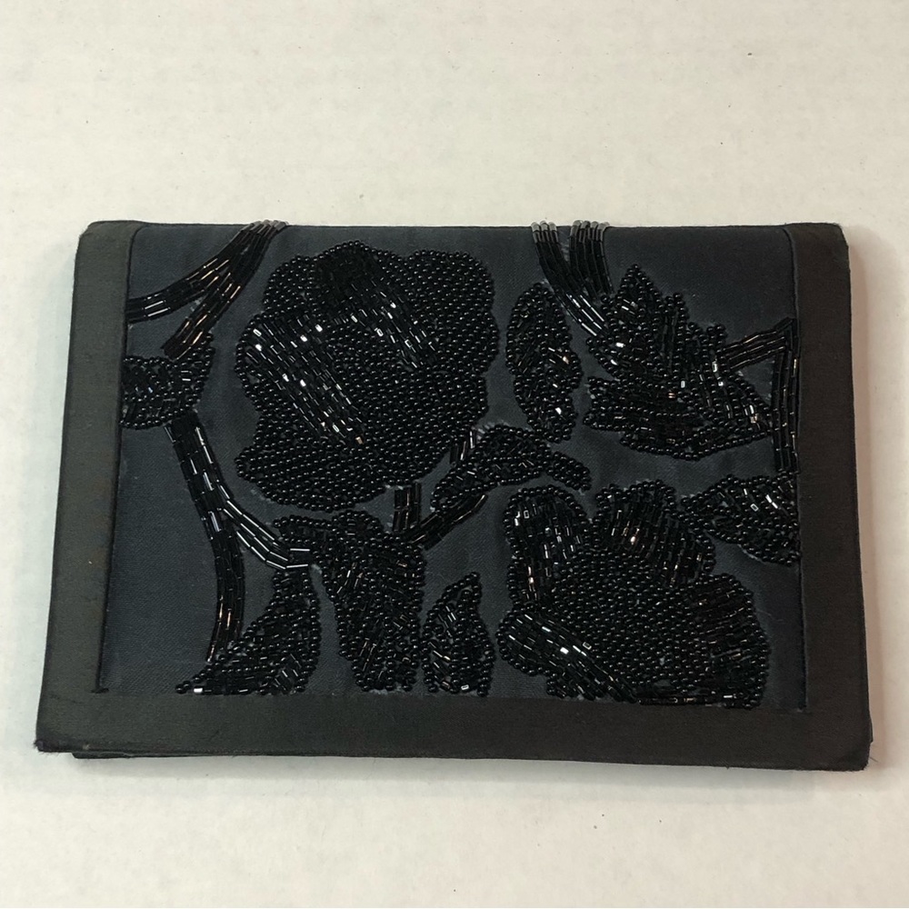 Black Beaded Floral Clutch Purse Evening Bag